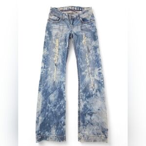 Southern Thread “The Dylan” Distressed Bleach Wash Bootcut Low Rise Jeans Sz 27L